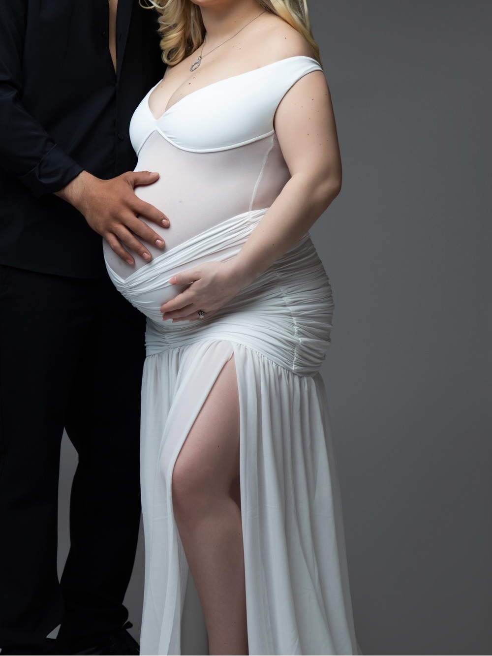Elegant White Maternity Chemise with Side Slit